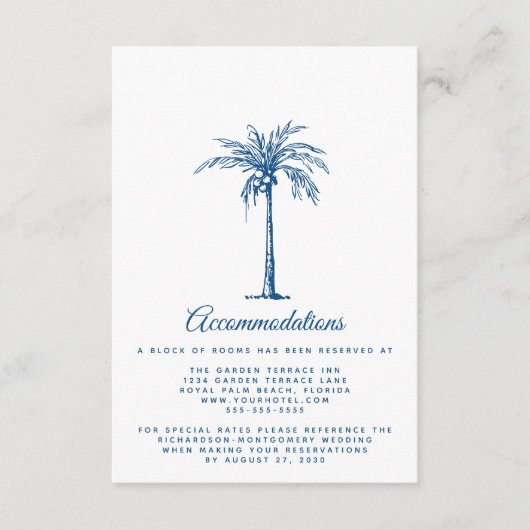 Modern Blue Beach Wedding Accommodations Informatiekaartje (Voorkant)