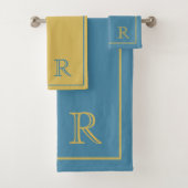 modern Blue &Beige initial  Monogram Pattern Bad Handdoek (Insitu)
