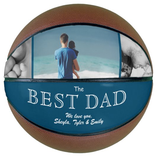 Modern Blue Best Dad's Day 3 Photo Collage Basketbal (Voorkant)