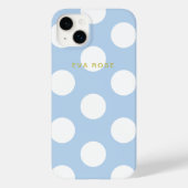 Modern Blue Big Polka Dots iPhone Case met naam (Achterkant)