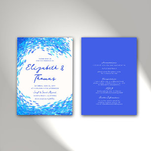 Modern Blue Big Surfer Wave Beach All One Wedding Kaart