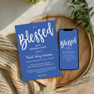 Modern Blue Blessed Any Occasion Birthday Party Kaart