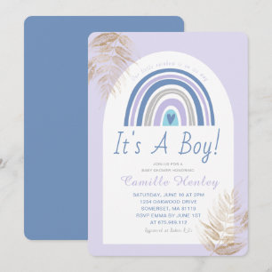 Modern Blue Boho Rainbow Het is een Jongen Baby sh Kaart