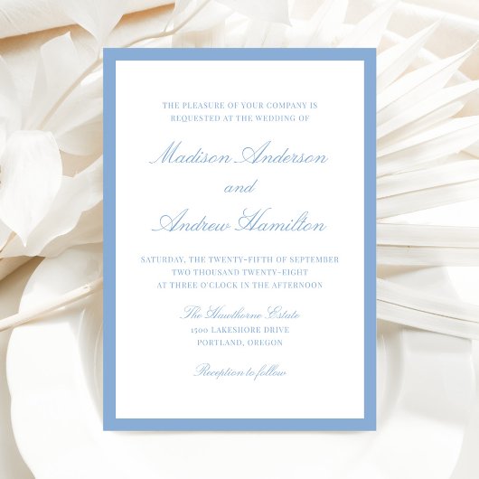 Modern Blue Border Wedding Kaart
