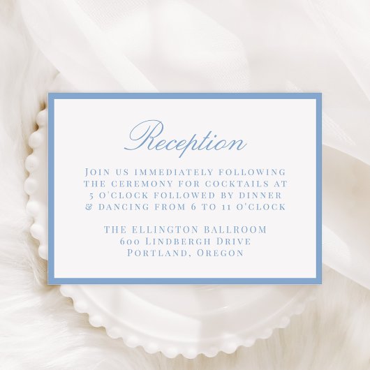Modern Blue Border Wedding Reception Informatiekaartje