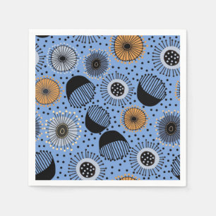 Modern Blue Botanical Pattern Paper Napkin Servet
