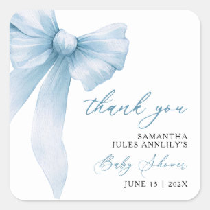Modern Blue Bow Baby shower Bedankt Vierkante Sticker