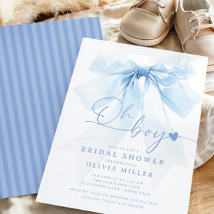 Modern Blue Bow Baby shower Kaart