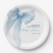 Modern Blue Bow Baby shower Papieren Bordje (Voorkant)