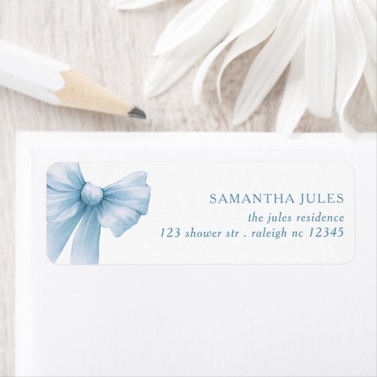 Modern Blue Bow Baby shower retouradres Etiket (Insitu)