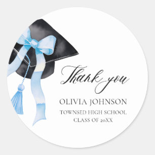 Modern Blue Bow Coquette Graduation Cap Afstuderen Ronde Sticker