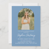 Modern Blue Bow Photo Graduation Party Invitation (Dos)