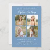 Modern Blue Bow Photo Graduation Party Invitation (Dos)