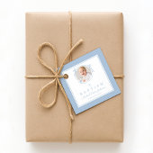 Modern Blue Boy Baptism Photo Bedankjes Labels