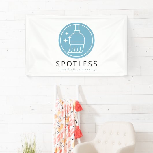 Modern Blue Broom Logo Cleaning Service Business Spandoek (Insitu)