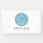 Modern Blue Broom Logo Cleaning Service Business Spandoek (Horizontaal)