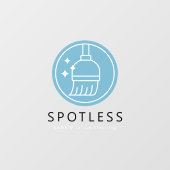 Modern Blue Broom Logo Cleaning Service Raamsticker (Vel)