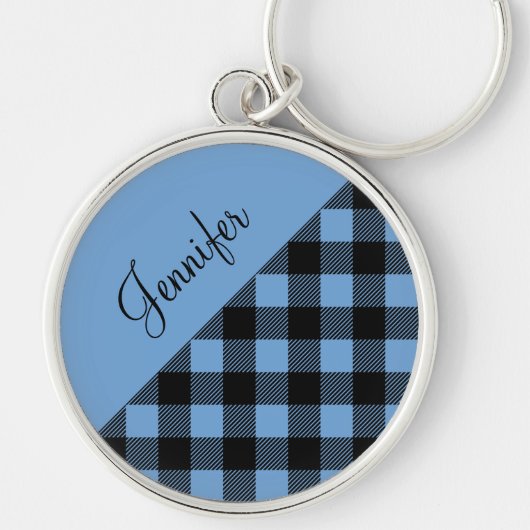 Modern Blue Buffalo Pset Check Pattern Name Sleutelhanger (Voorkant)