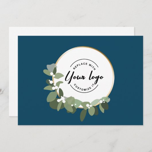 Modern Blue Business Logo Prettige feestdagen Feestdagenkaart (Voorkant / Achterkant)