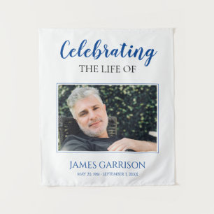 Modern Blue Celebration of Life with Photo Funeral Wandkleed
