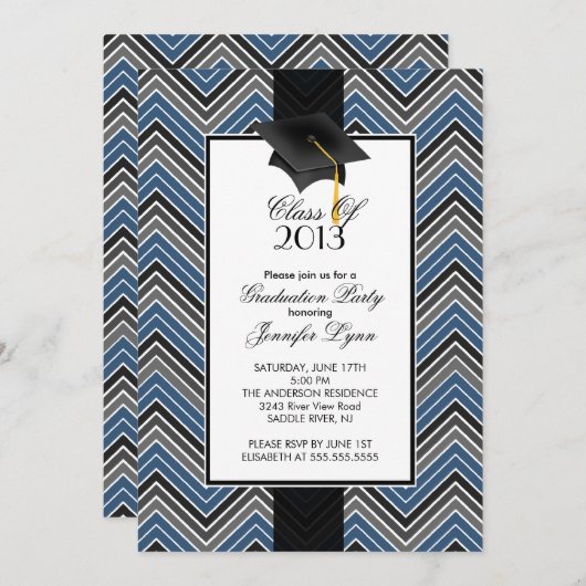 Modern Blue Chevron 2013 Graduation Party Kaart (Voorkant / Achterkant)