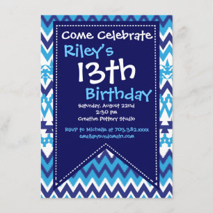 Modern Blue Chevron Birthday Party Kaart