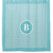 Modern Blue Chevron Monogram Baby Nursery Bath Douchegordijn (Voorkant)