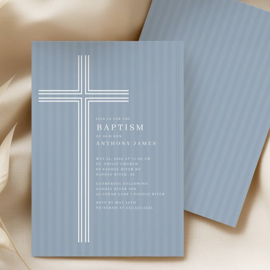 Modern Blue Cross Baptism Invitation