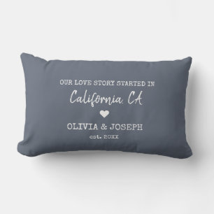 Modern Blue Custom Onze Love Story Valentijnsdag Kussen