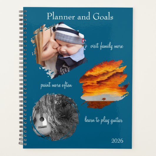Modern Blue Custom Photo Collage Planner Goals (Voorkant)