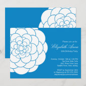 Modern Blue Dahlia Bloom Birthday Party Kaart (Voorkant / Achterkant)