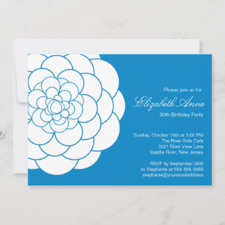Modern Blue Dahlia Bloom Birthday Party Kaart
