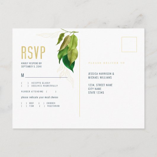 Modern Blue Elegant Minimalist Simple Wedding RSVP Briefkaart (Achterkant)