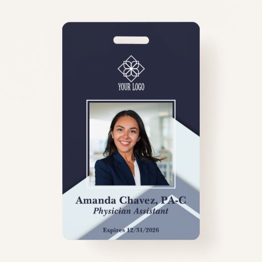 Modern Blue Employee Foto ID Badge (Voorkant)