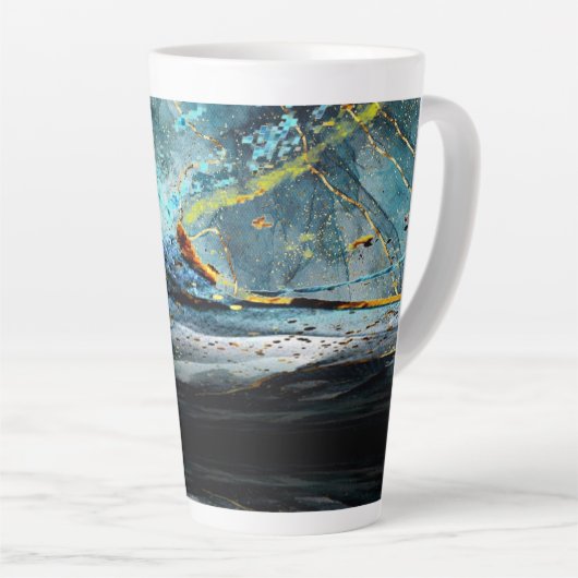 Modern Blue en Black Abstract Wave Latte Mok (Rechterhoek)