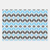 Modern Blue en Dark Grey Herringbone Geometric Inpakpapier Vel (Voorkant 3)