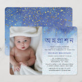 Modern Blue en Gold Annaprashan Kaart (Voorkant / Achterkant)