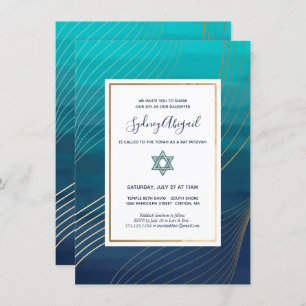 Modern Blue en Gold Bat Mitzvah of Bar Mitzvah Kaart
