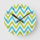 Modern Blue en Green Chevron Ronde Klok (Voorkant)