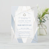 Modern Blue en Grey Lines Bar Mitzvah Kaart (Staand voorkant)