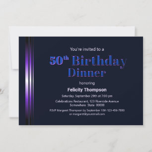Modern Blue en Paars 50th Birthday Dinner Kaart