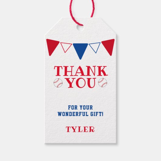 Modern Blue en Red Baseball Hartelijk dank Cadeaulabel (Voorkant)