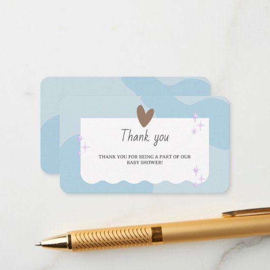Modern Blue en Star Baby shower bedankkaart Informatiekaartje (Voorkant / Achterkant in situ)