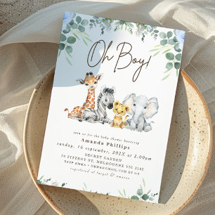 Modern Blue Eucalyptus Foliage Safari Baby shower Kaart