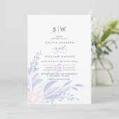 Modern Blue Eucalyptus Greenery Succulent Wedding Kaart (Staand voorkant)