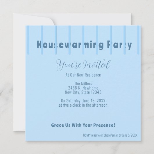 Modern Blue Fence Housewarming Party Uitnodiging (Voorkant)