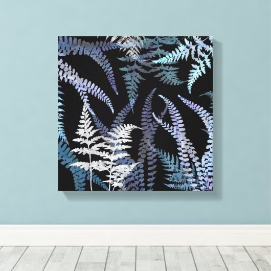 Modern Blue Fern Elegant Botanical Abstract Canvas Afdruk (Insitu (Houten vloer))