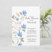 Modern Blue Floral Boy Baby shower Kaart (Staand voorkant)