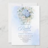 Modern Blue Floral Bridal Shower Gold Invitation Kaart (Voorkant)