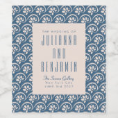 Modern Blue Floral Elegant Custom Wedding Wijn Etiket (Enkel label)